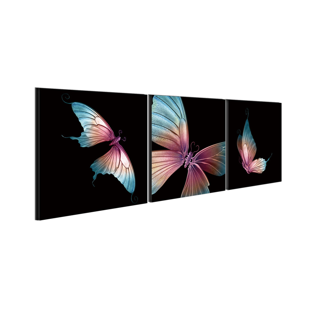Butterfly 3 piece Wrapped Canvas Wall Art Print 16x48 inches Image 3