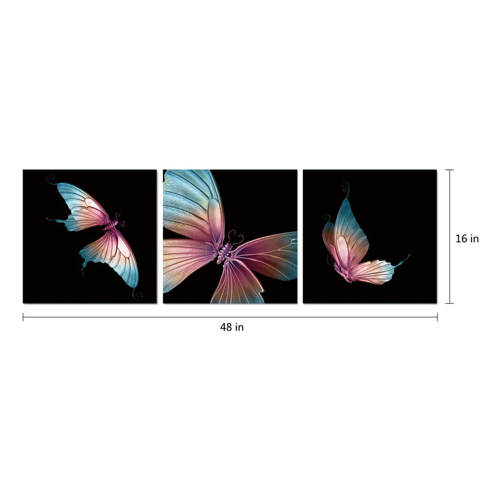 Butterfly 3 piece Wrapped Canvas Wall Art Print 16x48 inches Image 4