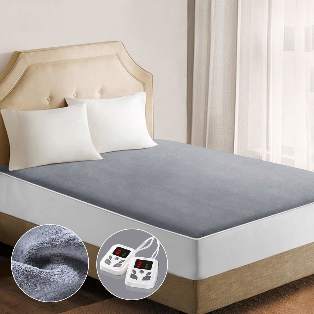 Heated Mattress Pad Underblanket Dual Controller for 2 Users Soft Flannel 10 Heating Levels and 9 Timer Settings Queen Image 1