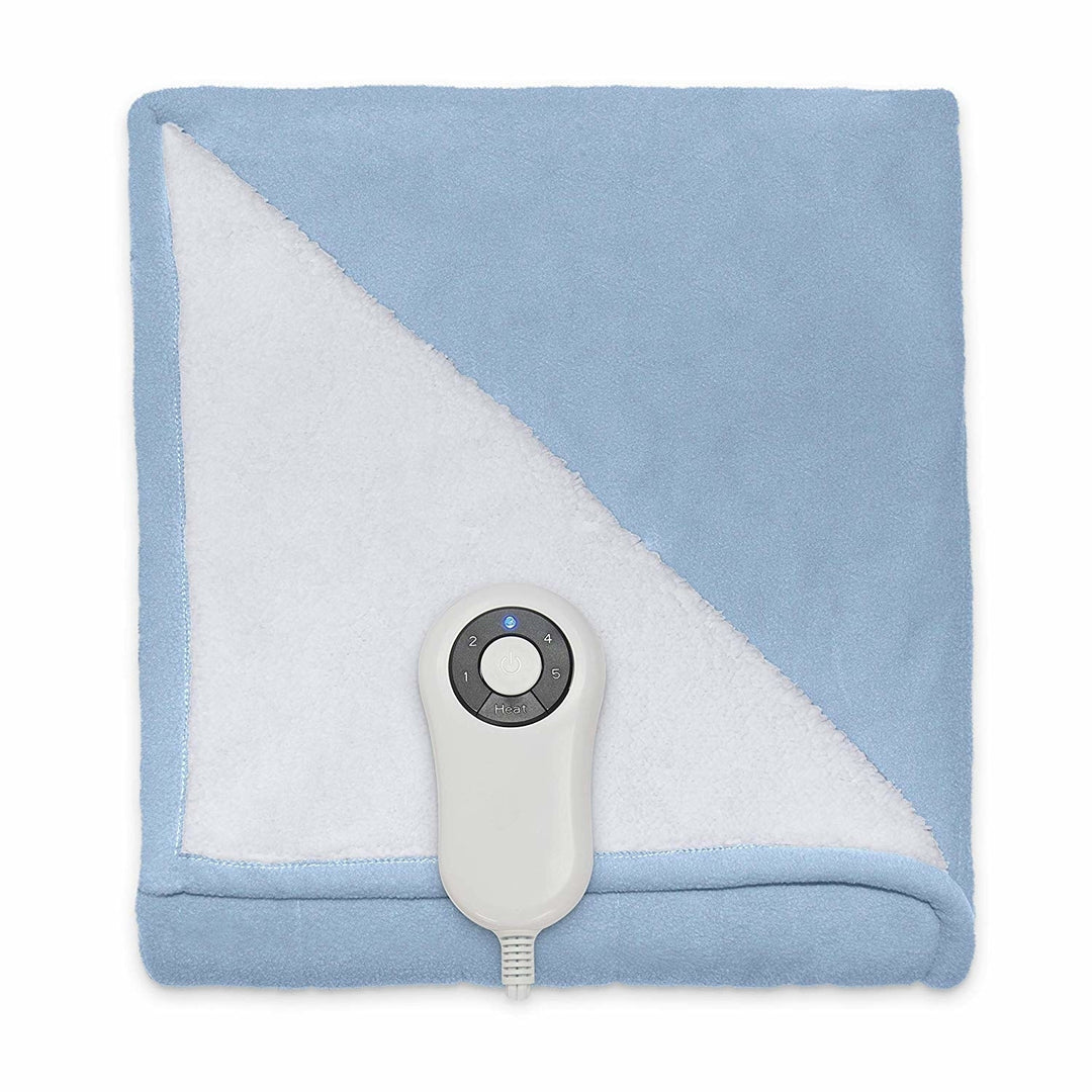 Serta Reversible Sherpa/Fleece Heated Electric Throw Blanket, (Slate Blue) Image 1