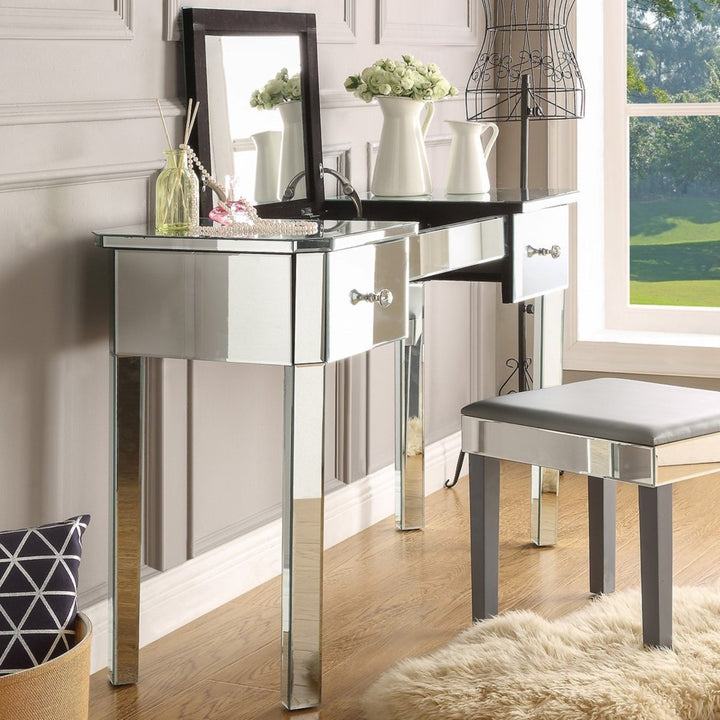 Cameron Mirrored Makeup Vanity Table 2 or 4 Drawers LED Jewelry Storage 47" Image 1