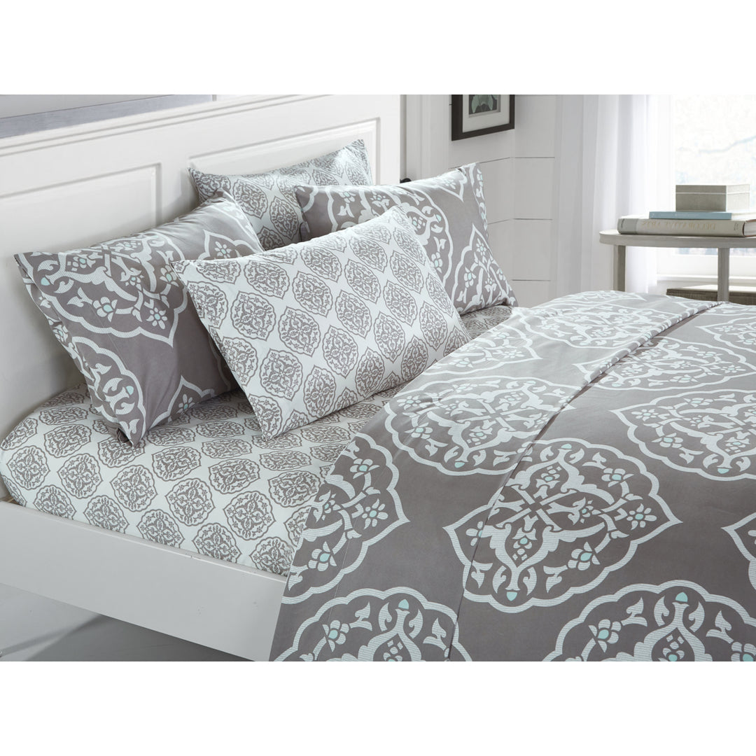 Jude 6 or 4 Piece Sheet Set Super Soft Two-Tone Medallion Print Pattern Deep Pocket Design Image 1