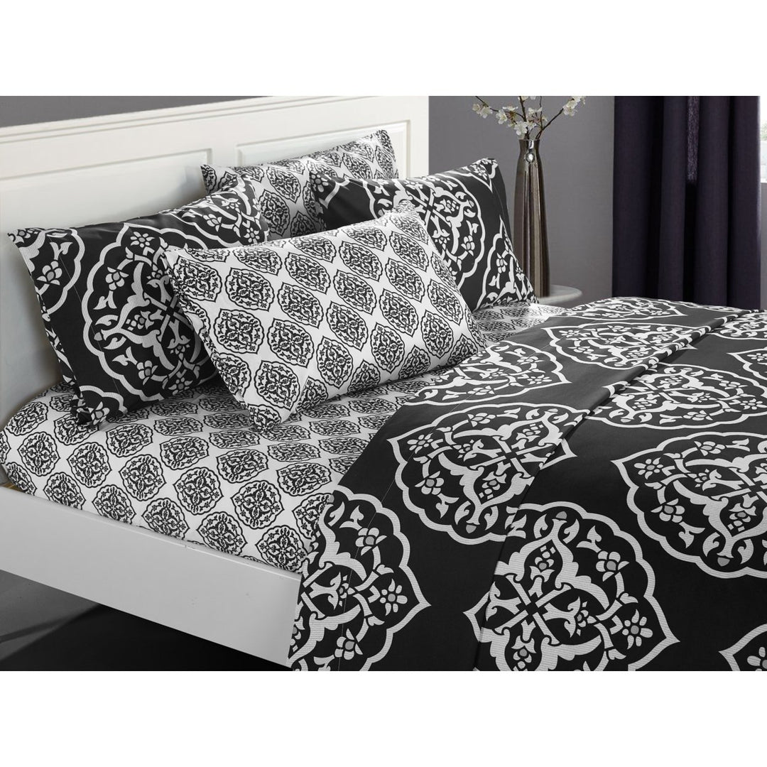 Jude 6 or 4 Piece Sheet Set Super Soft Two-Tone Medallion Print Pattern Deep Pocket Design Image 5