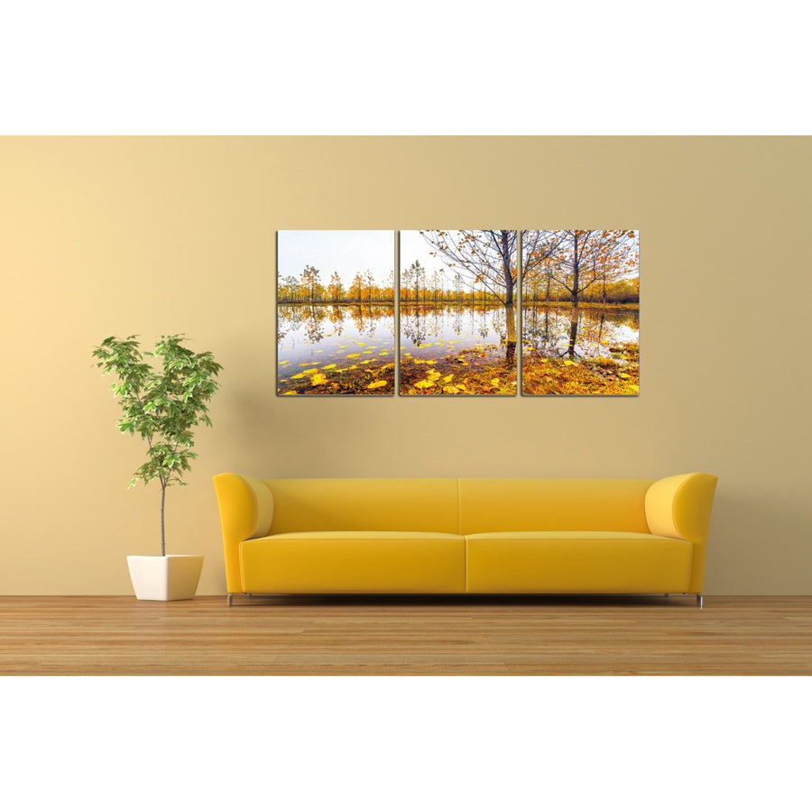 Falling Leaves 3 piece Wrapped Canvas Wall Art Print 20x40.5 inches Image 1