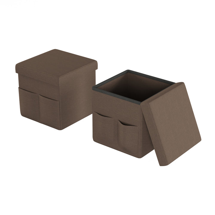 Foldable Storage Cube Ottoman Charcoal Gray Padded Footrest Organizer 15x15 inches Image 4