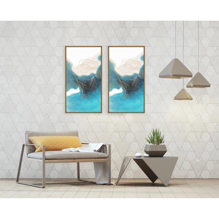 Ocean Waves 2 piece Framed Canvas Painting 30x31 inches Image 1