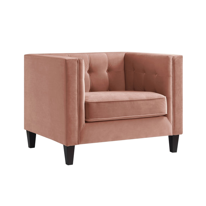Pax Velvet Button Tufted Club Chair-Espresso Tapered Legs-Square Arms-By Inspired Home Image 8