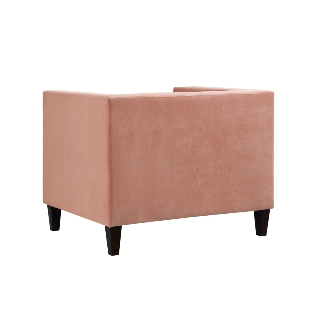 Pax Velvet Button Tufted Club Chair-Espresso Tapered Legs-Square Arms-By Inspired Home Image 9