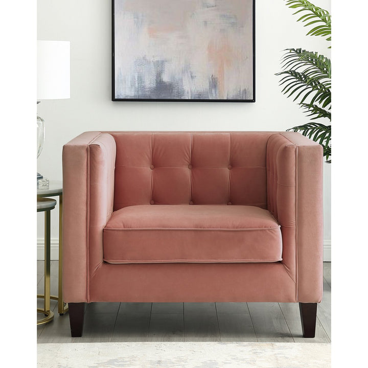 Pax Velvet Button Tufted Club Chair-Espresso Tapered Legs-Square Arms-By Inspired Home Image 1