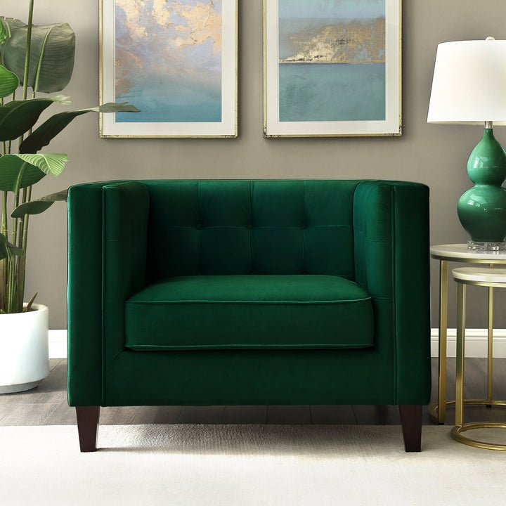 Pax Velvet Button Tufted Club Chair-Espresso Tapered Legs-Square Arms-By Inspired Home Image 3