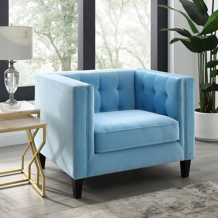 Pax Velvet Button Tufted Club Chair-Espresso Tapered Legs-Square Arms-By Inspired Home Image 5