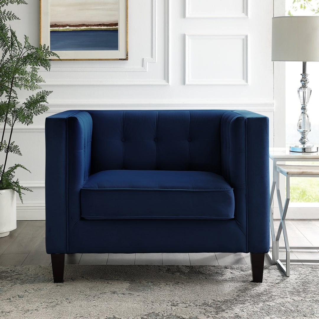 Pax Velvet Button Tufted Club Chair-Espresso Tapered Legs-Square Arms-By Inspired Home Image 6