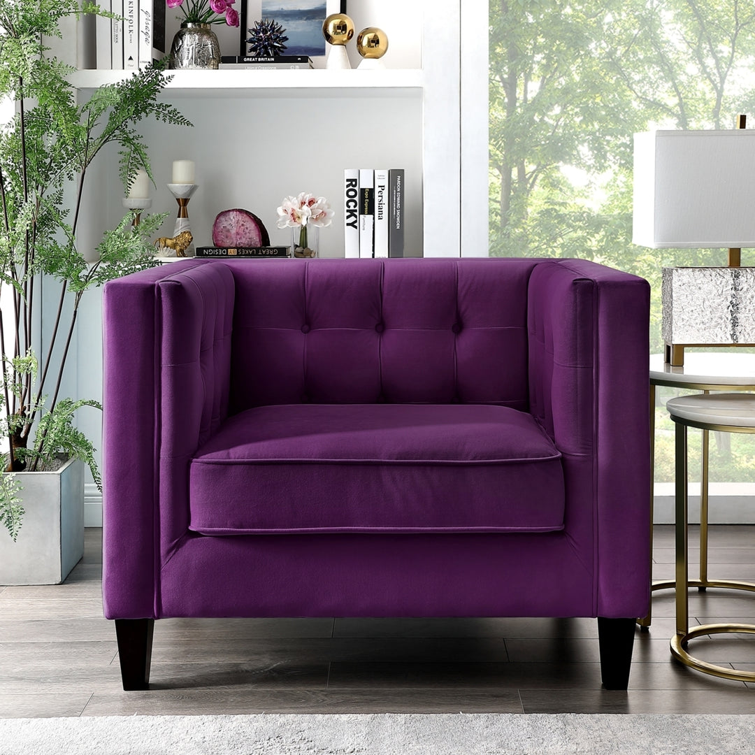Pax Velvet Button Tufted Club Chair-Espresso Tapered Legs-Square Arms-By Inspired Home Image 7