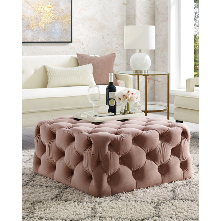 Mauricio Velvet or Linen Cocktail Ottoman-Allover Tufted-Square-Castered Legs-By Inspired Home Image 1
