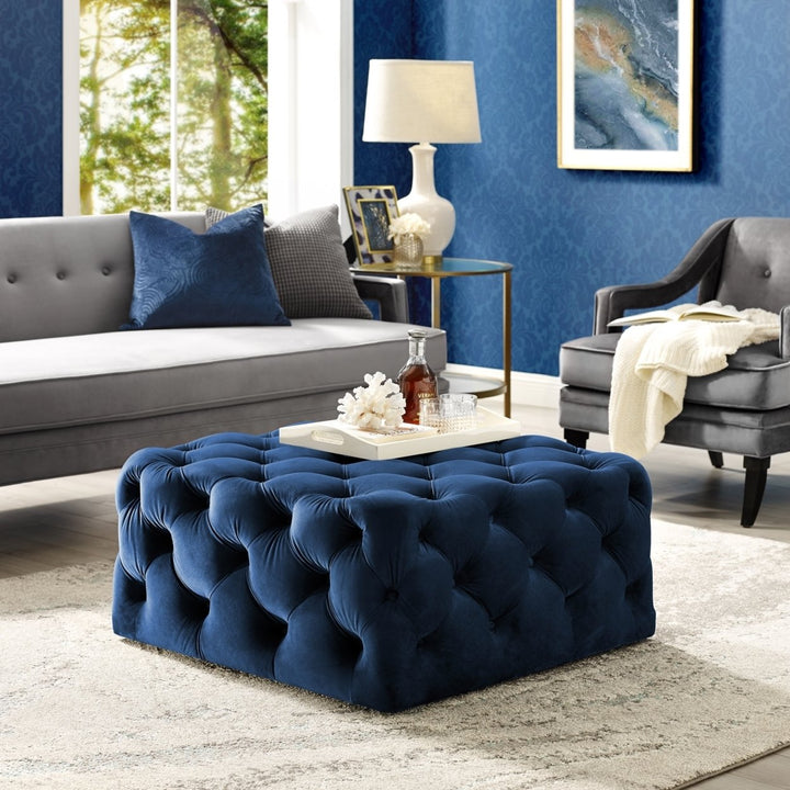 Mauricio Velvet or Linen Cocktail Ottoman-Allover Tufted-Square-Castered Legs-By Inspired Home Image 3