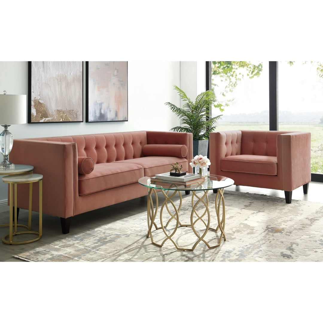 Pax Velvet Club Chair or Sofa-Button Tufted-Tapered Legs-Square Arms-Inspired Home Image 1