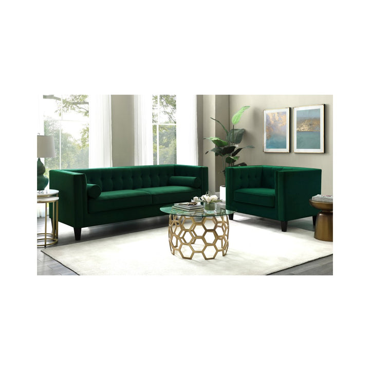 Pax Velvet Club Chair or Sofa-Button Tufted-Tapered Legs-Square Arms-Inspired Home Image 3