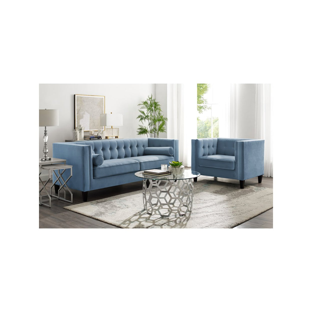 Pax Velvet Club Chair or Sofa-Button Tufted-Tapered Legs-Square Arms-Inspired Home Image 4
