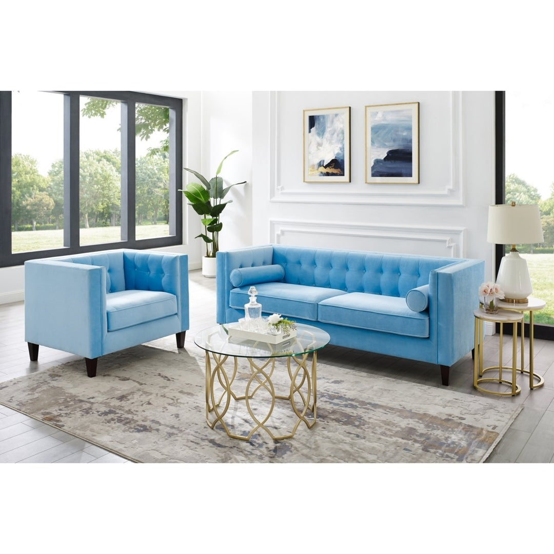 Pax Velvet Club Chair or Sofa-Button Tufted-Tapered Legs-Square Arms-Inspired Home Image 5