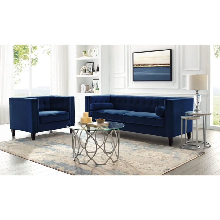 Pax Velvet Club Chair or Sofa-Button Tufted-Tapered Legs-Square Arms-Inspired Home Image 6