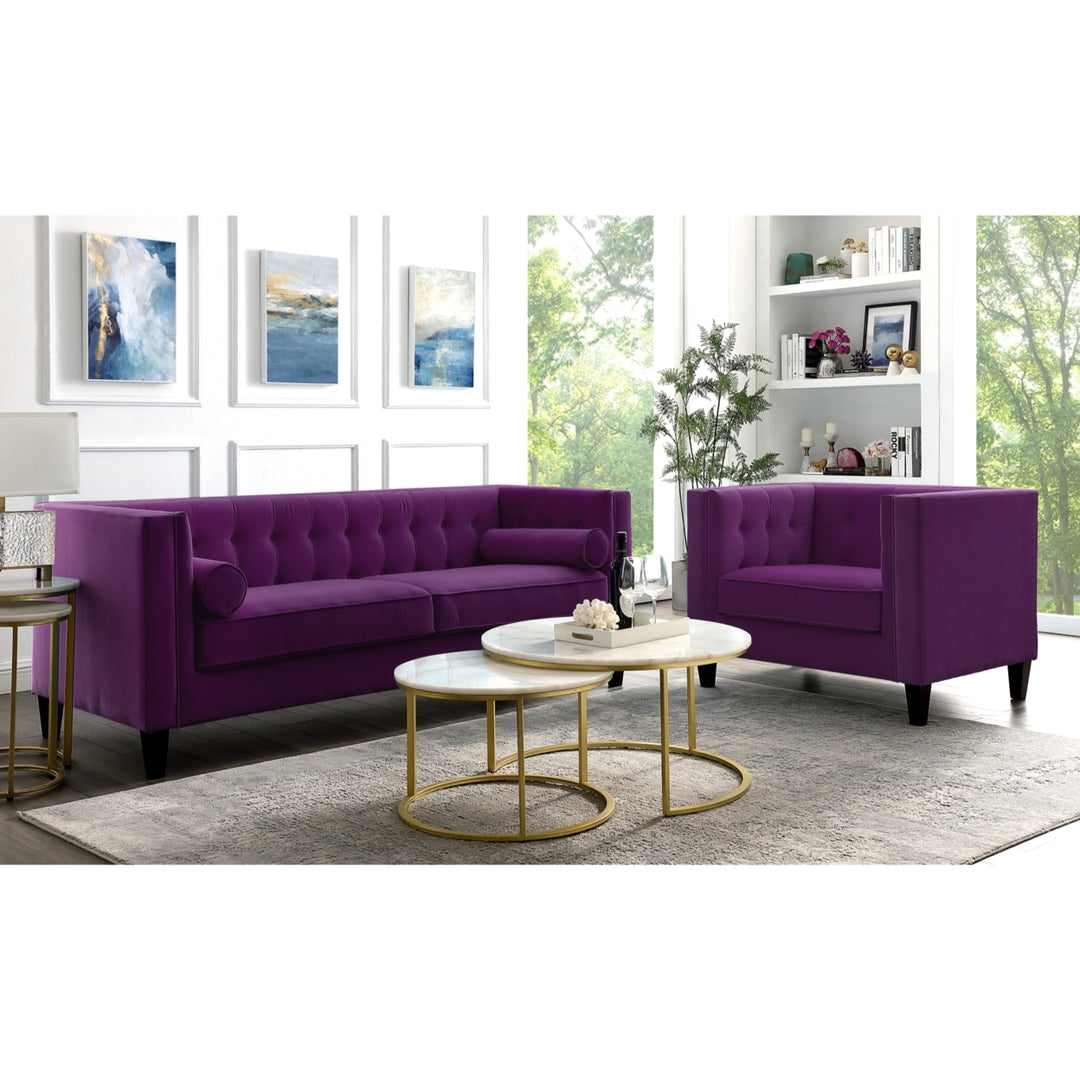 Pax Velvet Club Chair or Sofa-Button Tufted-Tapered Legs-Square Arms-Inspired Home Image 7
