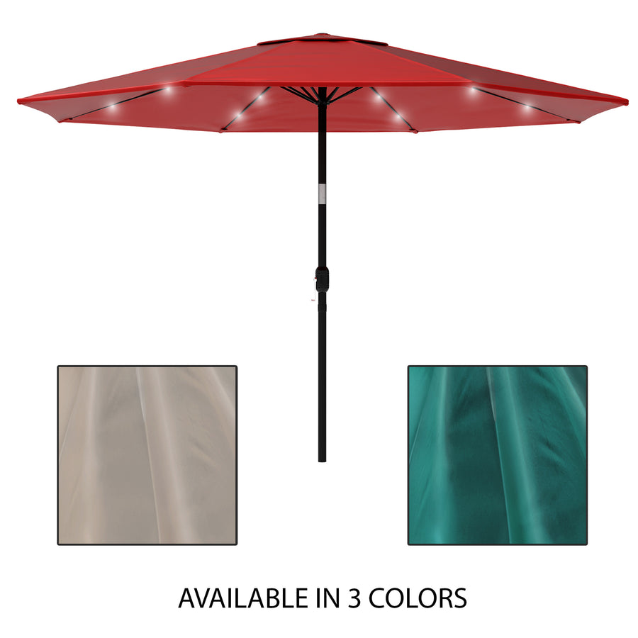 10 Foot Shade Canopy Umbrella Tilt Crank Solar 24 LED Lights Lighted 8 Foot Metal Pole Image 1