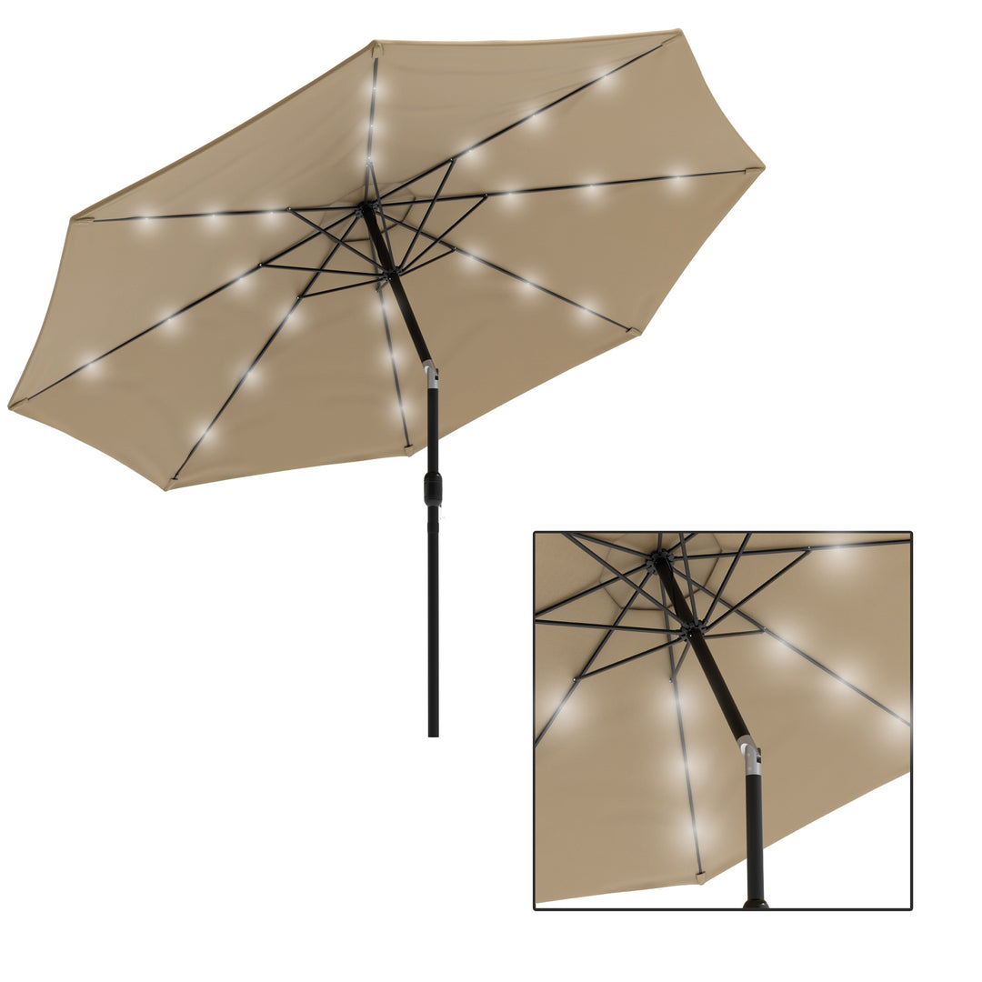10 Foot Shade Canopy Umbrella Tilt Crank Solar 24 LED Lights Lighted 8 Foot Metal Pole Image 6