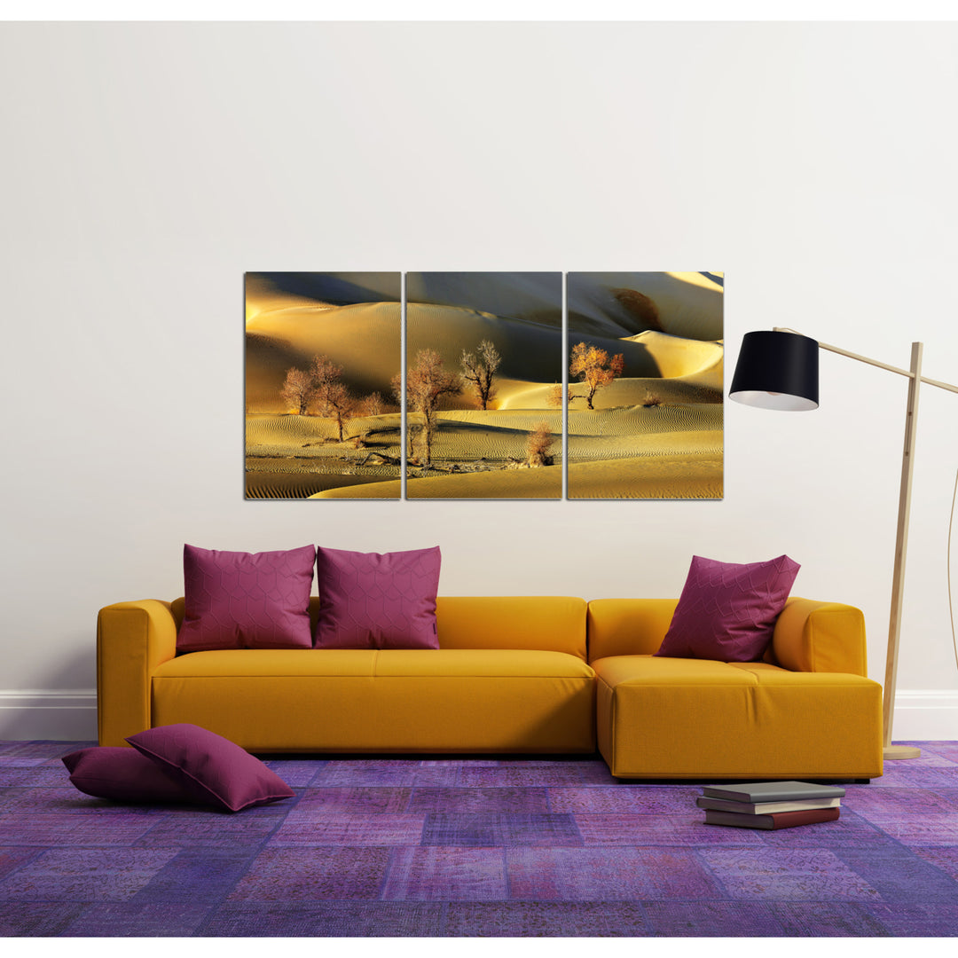 Golden Desert 3 piece Wrapped Canvas Wall Art Print 20x40.5 inches Image 1