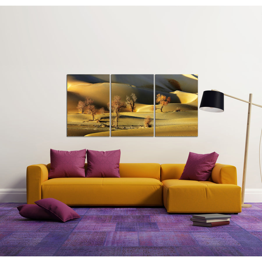 Golden Desert 3 piece Wrapped Canvas Wall Art Print 27.5x60 inches Image 1