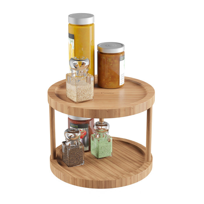 10 Inch Lazy Susan Bamboo Round Two Tier Turntable Kitchen, Pantry and Vanity Organizer and Display Image 1