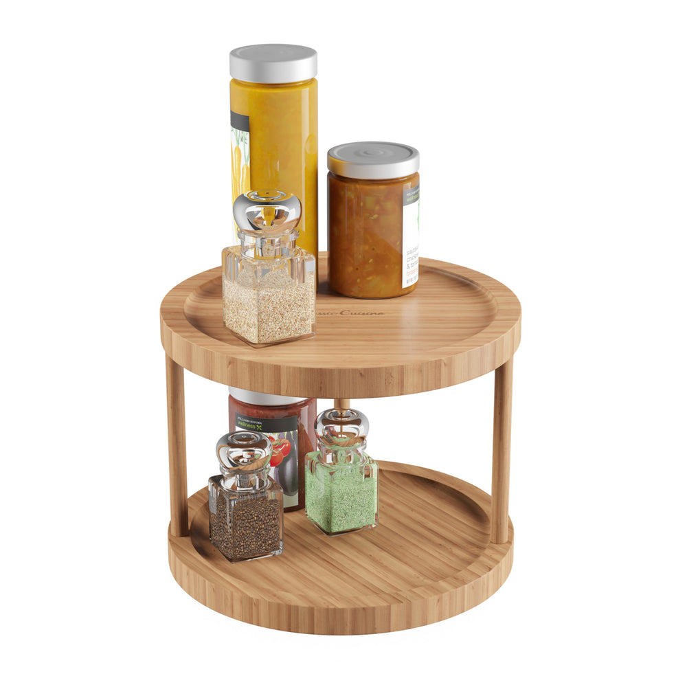 10 Inch Lazy Susan Bamboo Round Two Tier Turntable Kitchen, Pantry and Vanity Organizer and Display Image 2