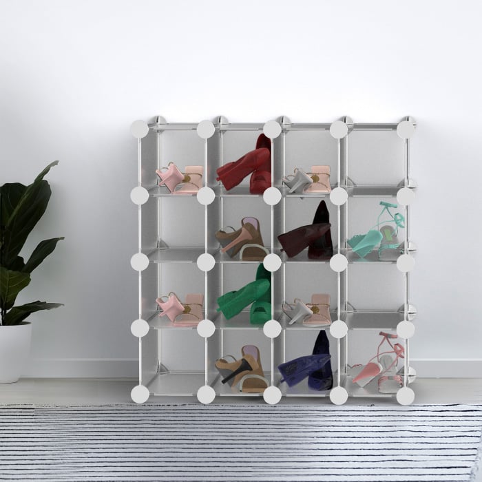 16 Piece Interlocking Storage Cubby Customizable  Stackable Modular Plastic Shoe Organizer Shelf Closet Storage Bin Image 1