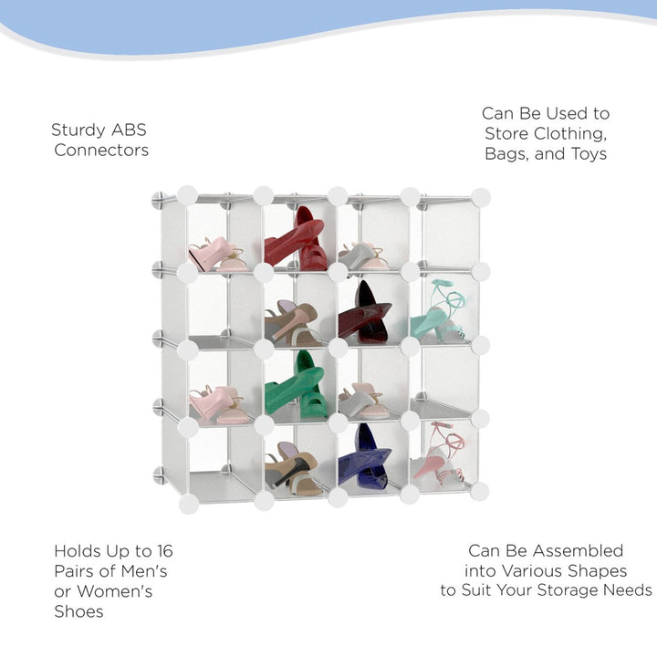 16 Piece Interlocking Storage Cubby Customizable  Stackable Modular Plastic Shoe Organizer Shelf Closet Storage Bin Image 4