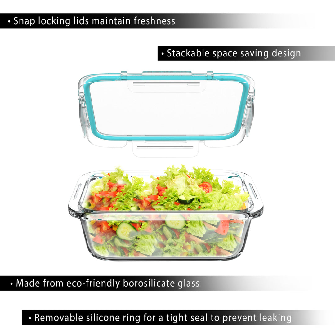 5 Glass Food Storage Containers 24oz Rectangular Microwave Safe with Lids Image 4