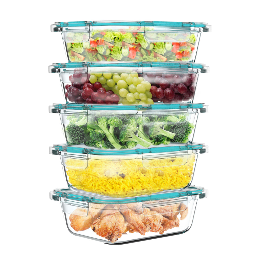 5 Glass Food Storage Containers 24oz Rectangular Microwave Safe with Lids Image 5