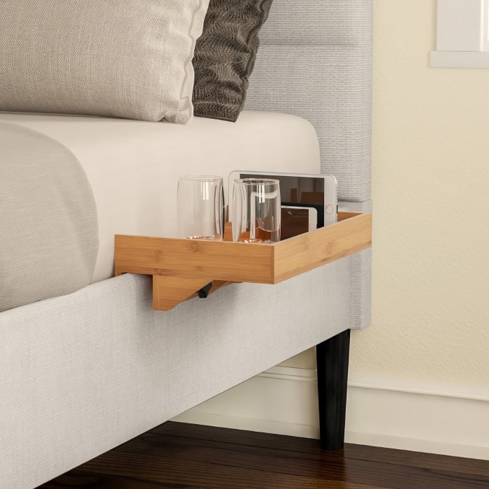 Bedside Shelf Eco-friendly Bamboo Modern Clamp-on Floating Nightstand and Bedroom Accessories Tray Image 1