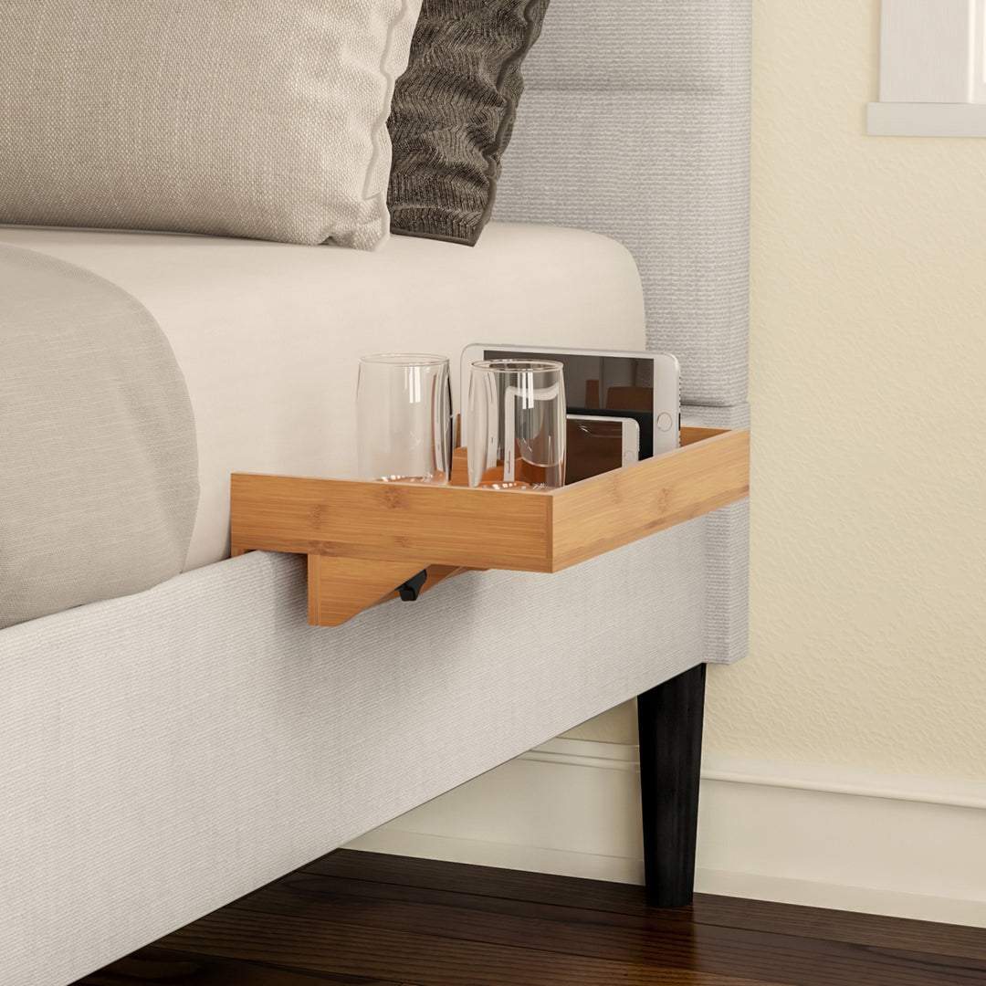 Bedside Shelf Eco-friendly Bamboo Modern Clamp-on Floating Nightstand and Bedroom Accessories Tray Image 2