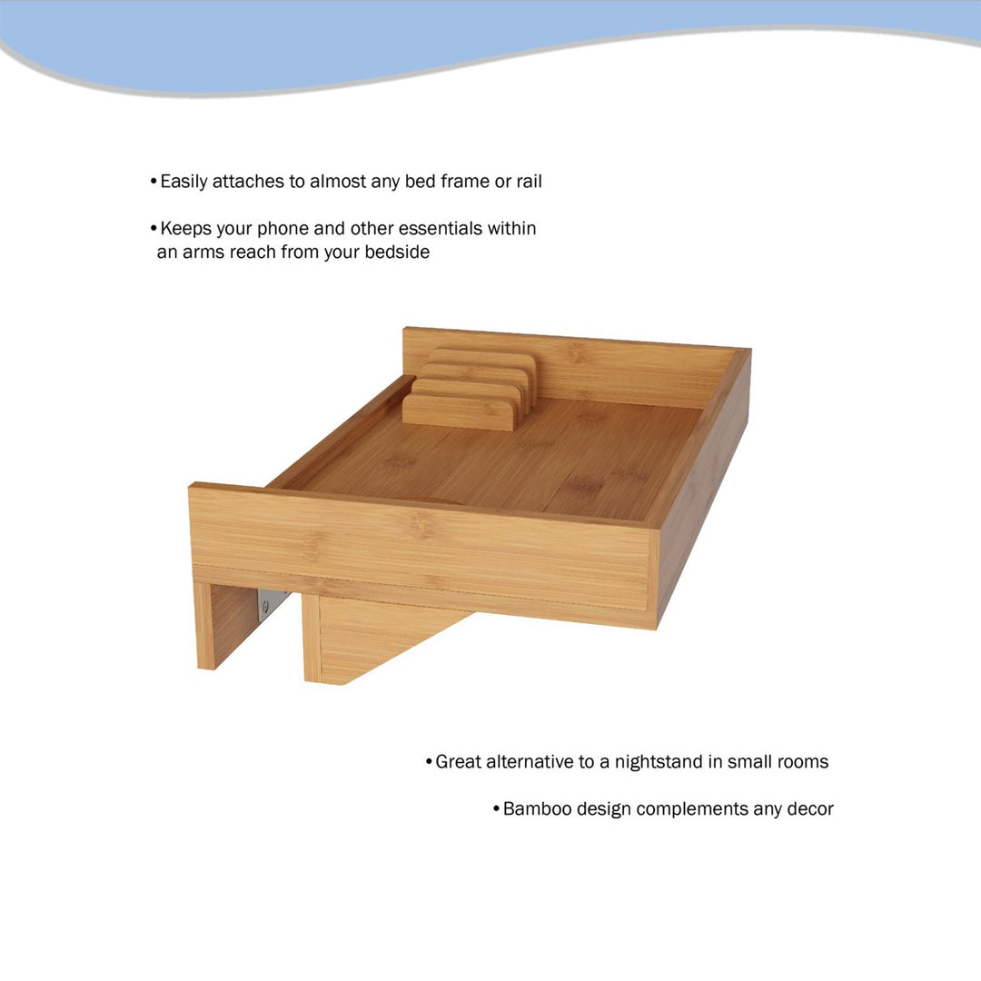 Bedside Shelf Eco-friendly Bamboo Modern Clamp-on Floating Nightstand and Bedroom Accessories Tray Image 4