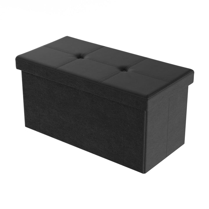 Black Foldable Storage Bench Ottoman 30x15 Tufted Faux Leather Cube Organizer Image 3