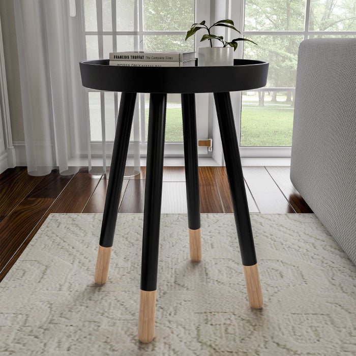 Black End Table Round Mid-Century Modern Wooden Contemporary Decor Display and Home Accent Table Image 1