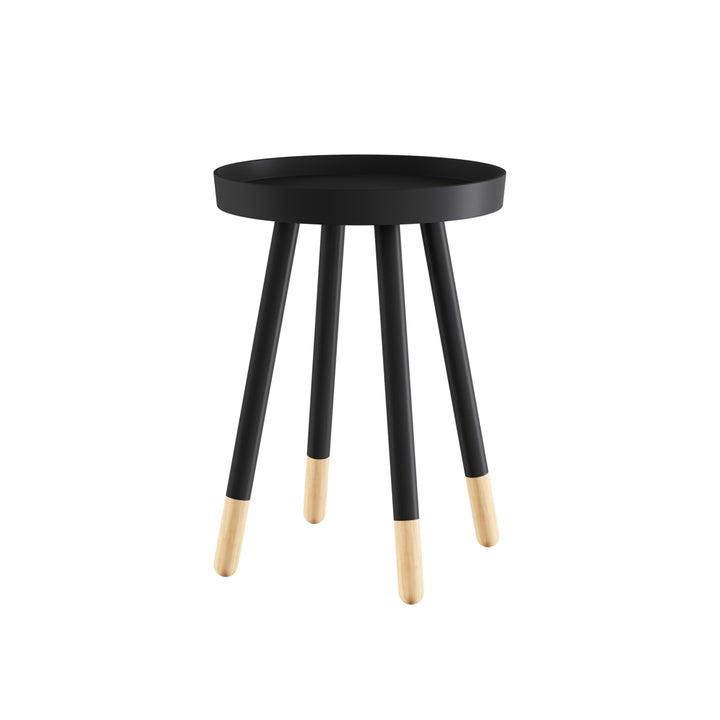 Black End Table Round Mid-Century Modern Wooden Contemporary Decor Display and Home Accent Table Image 3
