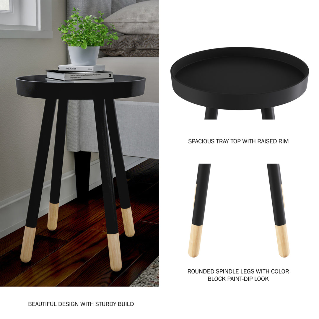 Black End Table Round Mid-Century Modern Wooden Contemporary Decor Display and Home Accent Table Image 5