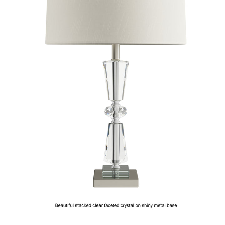 Crystal Double Tiered Lamps with Shades-Set of 3 Faceted Brushed Silver Base Matching Table and Floor Lamps Image 5