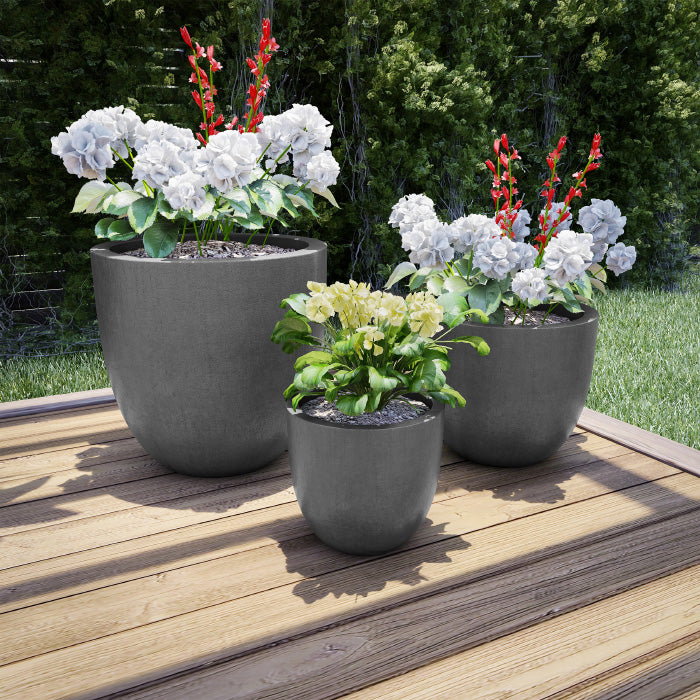 Fiber Clay Planters Modern Tapered Gray Potting and Replanting Pots Large Set of 3 Image 1