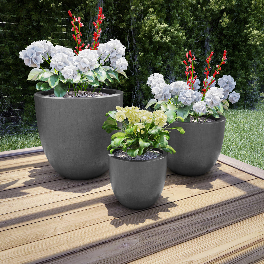 Fiber Clay Planters Modern Tapered Gray Potting and Replanting Pots Large Set of 3 Image 2