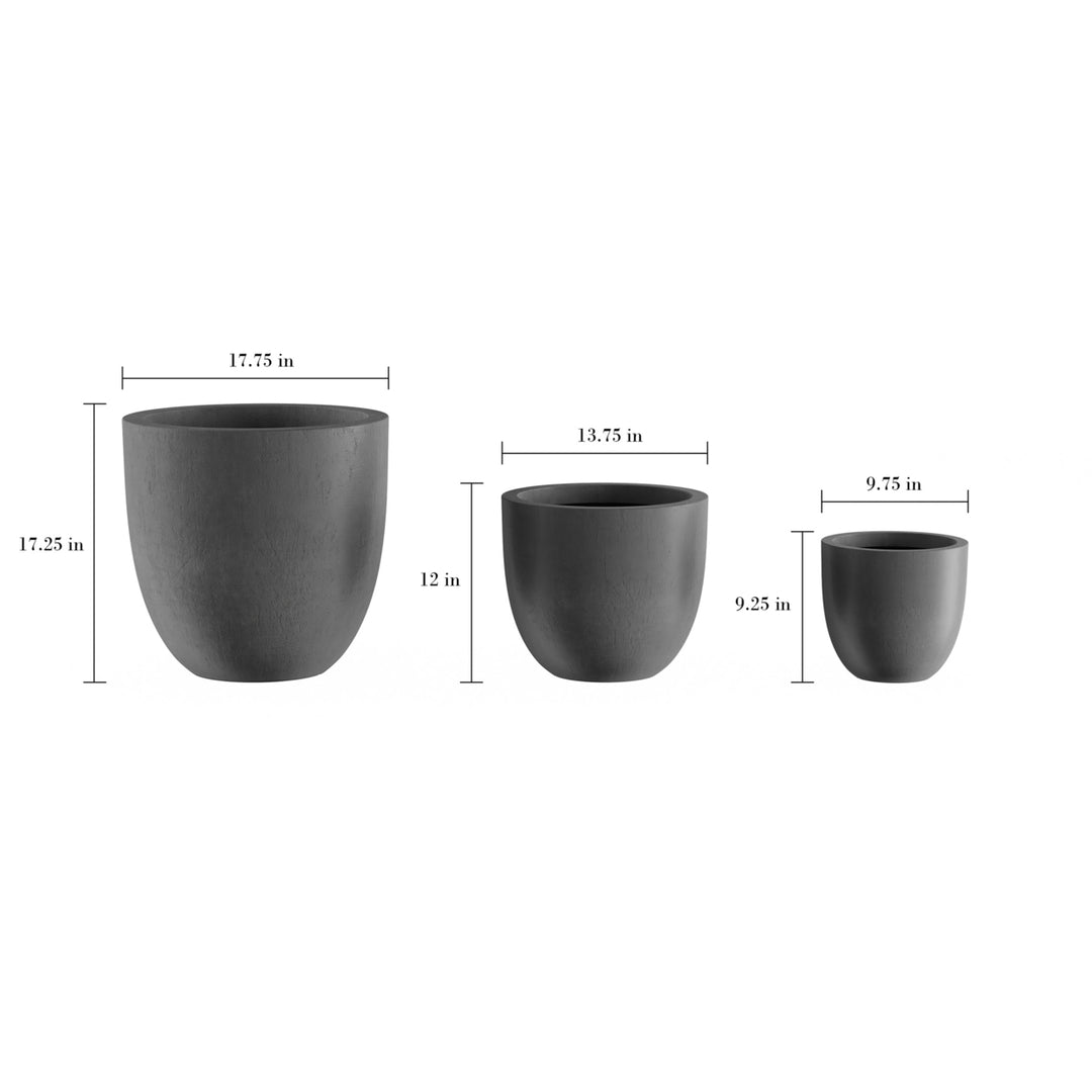Fiber Clay Planters Modern Tapered Gray Potting and Replanting Pots Large Set of 3 Image 3