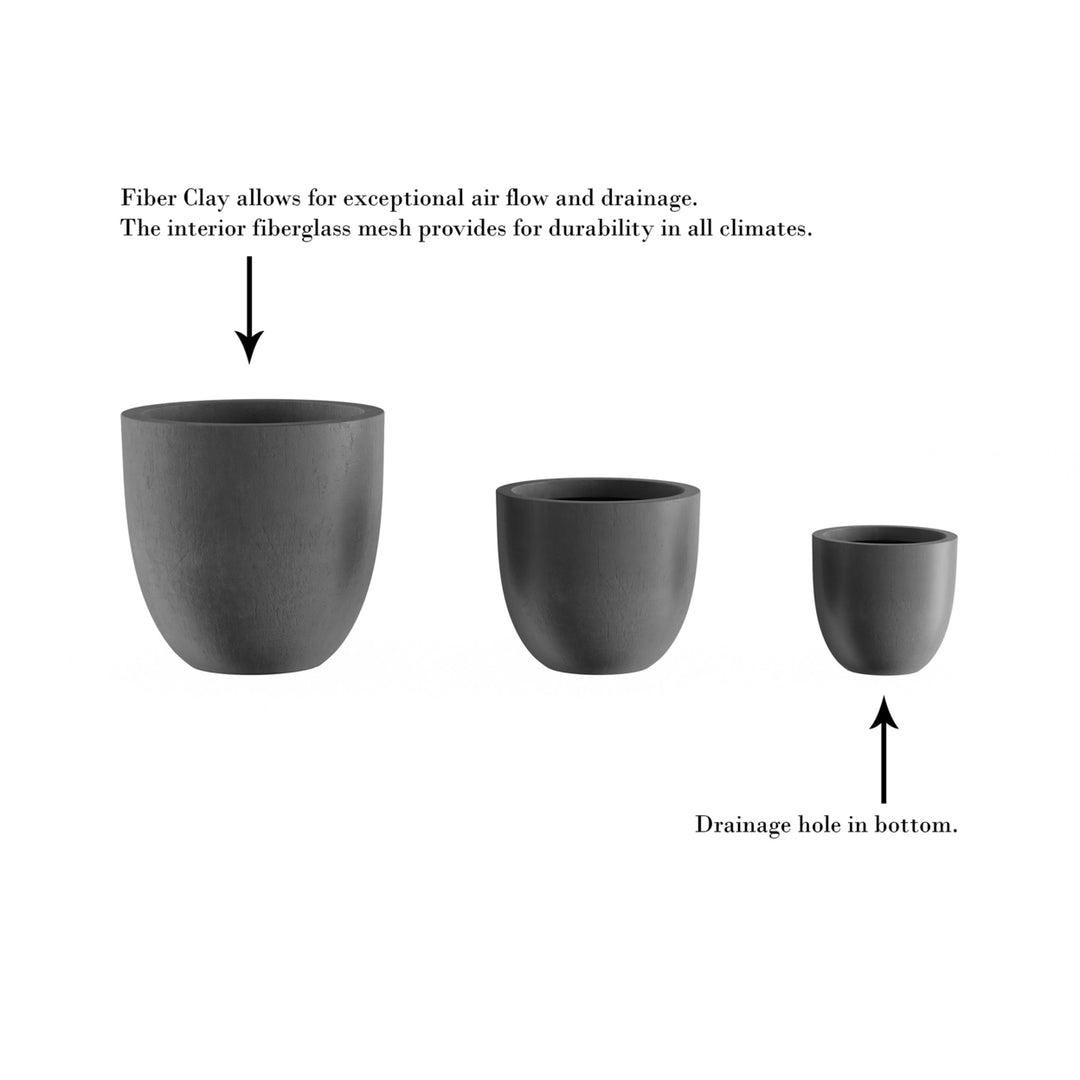 Fiber Clay Planters Modern Tapered Gray Potting and Replanting Pots Large Set of 3 Image 4