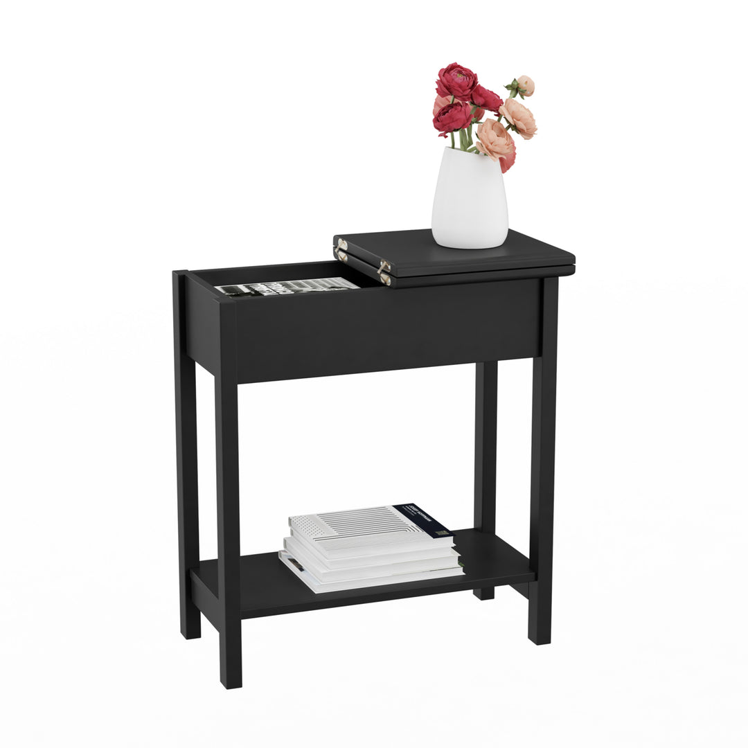 Flip Top End Table-Slim Side Console with Hidden Hinged Storage Compartment and Lower Shelf Image 3