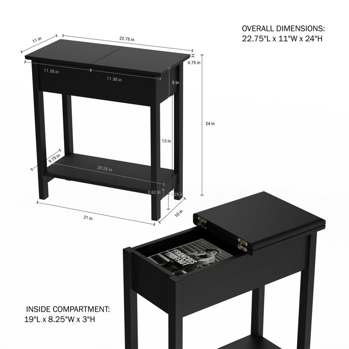 Flip Top End Table-Slim Side Console with Hidden Hinged Storage Compartment and Lower Shelf Image 4