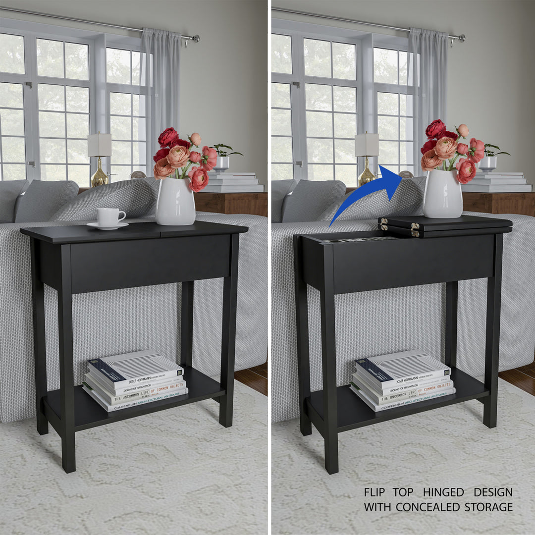 Flip Top End Table-Slim Side Console with Hidden Hinged Storage Compartment and Lower Shelf Image 5